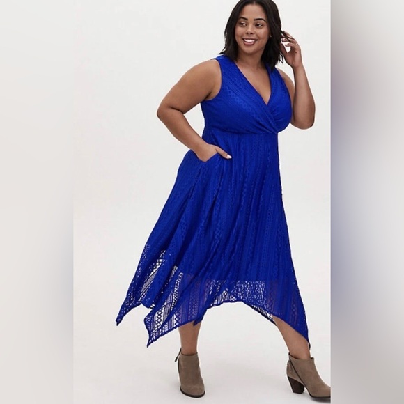 torrid Dresses & Skirts - Torrid Colbalt Blue Geo Lace Handkerchief Midi Dress, NWT, 2